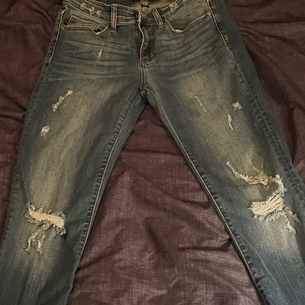 Judy Blue Distressed Gray Boyfriend Jeans